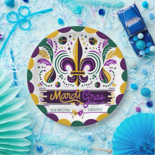 New Orleans Mardi Gras lila gelb grün Pappteller (Party)