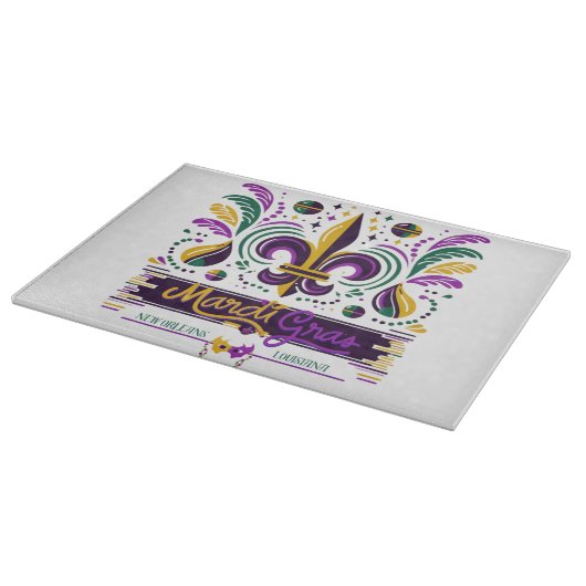 New Orleans Mardi Gras lila gelb grün Schneidebrett (Ecke)