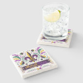 New Orleans Mardi Gras lila gelb grün Steinuntersetzer (Seitenansicht)