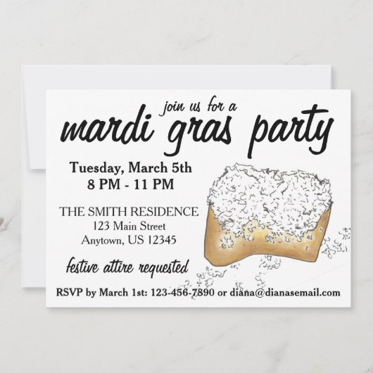 New Orleans Mardi Gras NOLA Party Beignet Kondii Einladung (Vorderseite)