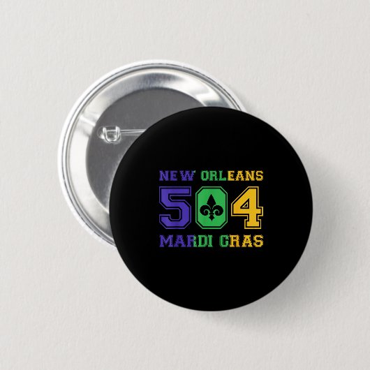 New Orleans Mardi Gras Outfit 504 Louisiana Carniv Button (Vorne & Hinten)