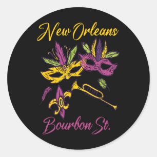 New Orleans Mardi Gras Souvenir Bourbon Str. Runder Aufkleber