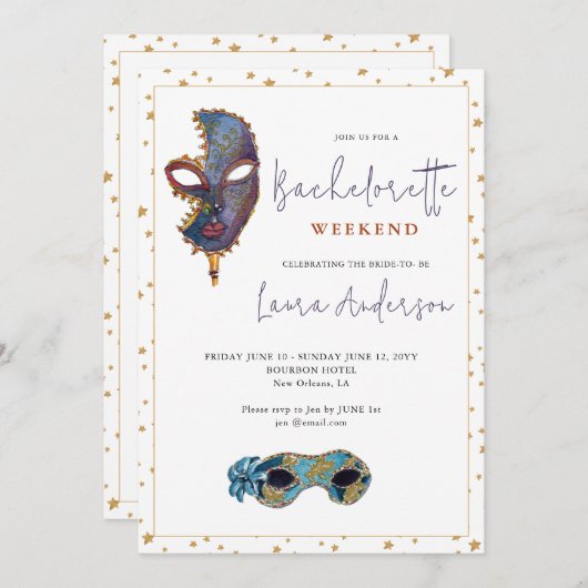 New Orleans MardiGras Party Einladung (Vorne/Hinten)