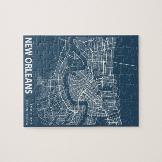 New Orleans Minimalistischer Stadtplan Kunstvoll w Puzzle (Horizontal)