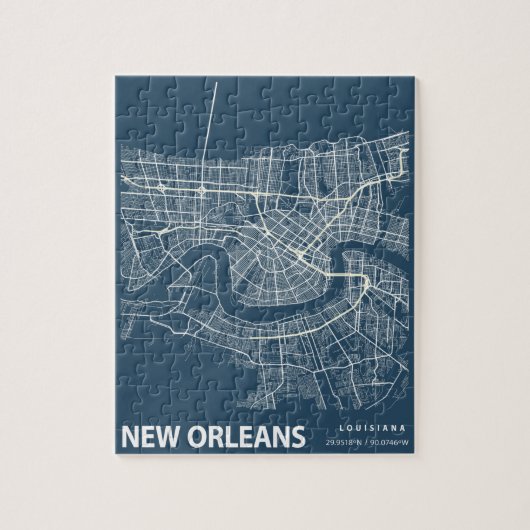 New Orleans Minimalistischer Stadtplan Kunstvoll w Puzzle (Vertikal)