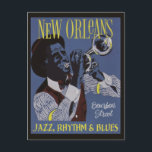 New Orleans Music Postcard Postkarte<br><div class="desc">Aus einem alten Reiseplakat. Sehen Sie in meinem Shop für weitere Artikel mit diesem Bild.</div>