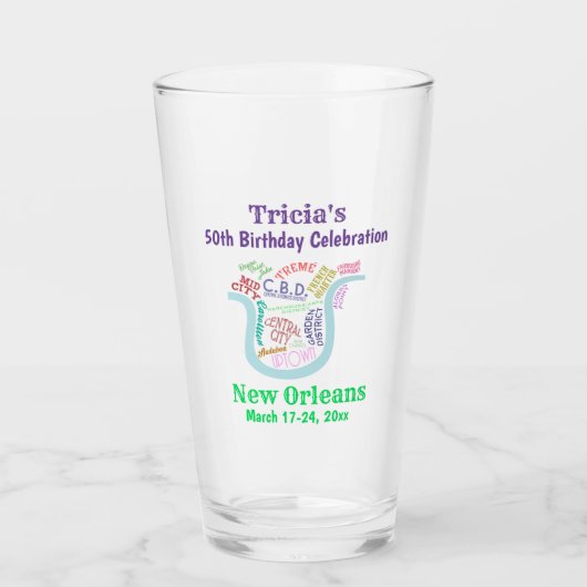 New Orleans Nola Map Travel Party Beer Pint Glas (Vorderseite)