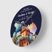 New Orleans Nola - Watercolor Wedding Willkommen Runde Wanduhr (Winkel)