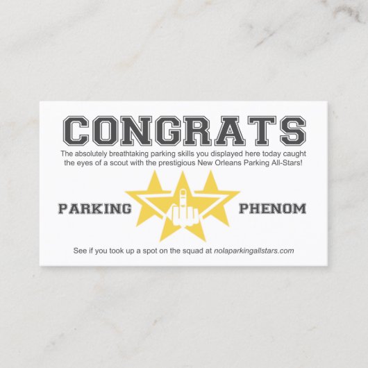 New Orleans Parkplatz All-Stars Scouting Card Telefonnummerkarte (Vorderseite)