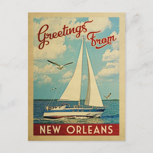 New Orleans Postcard Sailboat Vintag Louisiana Postkarte (Vorderseite)