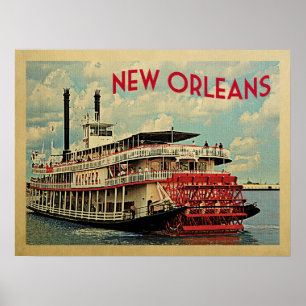 New Orleans Poster Louisiana Flussboot Vintage