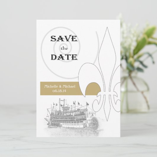 New Orleans Riverboat Lilie Save the Date Einladung (Stehend Vorderseite)
