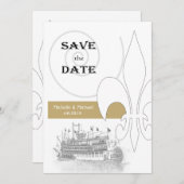 New Orleans Riverboat Lilie Save the Date Einladung (Vorne/Hinten)