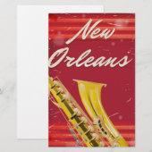 New Orleans Saxophone Reiseplakat. Briefpapier (Vorne/Hinten)