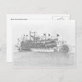 New Orleans Steamboat Black & White Sketch Postkarte (Vorne/Hinten)