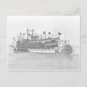 New Orleans Steamboat Black & White Sketch Postkarte