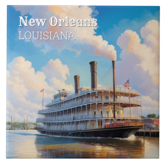 New Orleans Steamboat Riverboat Boat on River Fliese (Vorderseite)