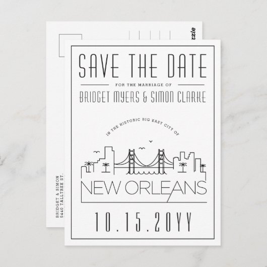 New Orleans | Stilisierte Skyline Save the Date Postkarte (Vorne/Hinten)