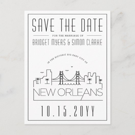 New Orleans | Stilisierte Skyline Save the Date Postkarte (Vorderseite)