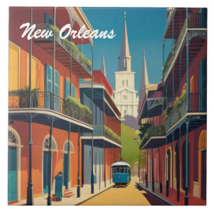 New Orleans Straße & St Louis Kathedrale Farbige Fliese