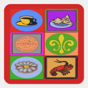 New Orleans Symbols Französisches Viertel Quadratischer Aufkleber