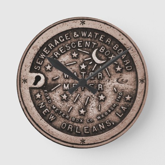 New Orleans Water Meter Uhr, Text hinzufügen Runde Wanduhr (Vorderseite)