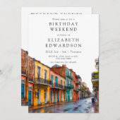 New Orleans Watercolor Birthday Weekend Einladung (Vorne/Hinten)