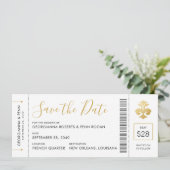 New Orleans Wedding Lilie Boarding Pass Save The Date (Stehend Vorderseite)