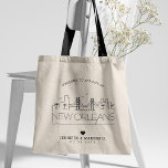 New Orleans Wedding | Stilisierte Skyline Tragetasche<br><div class="desc">Eine einzigartige Hochzeitstasche für eine Hochzeit in der Stadt New Orleans. In dieser Tasche wird die einzigartige Skyline der Stadt mit ihrem Namen darunter stilvoll dargestellt. Anschließend erhalten Sie Informationen zu Ihrem Hochzeitstag in einem passenden,  offenen Stil.</div>