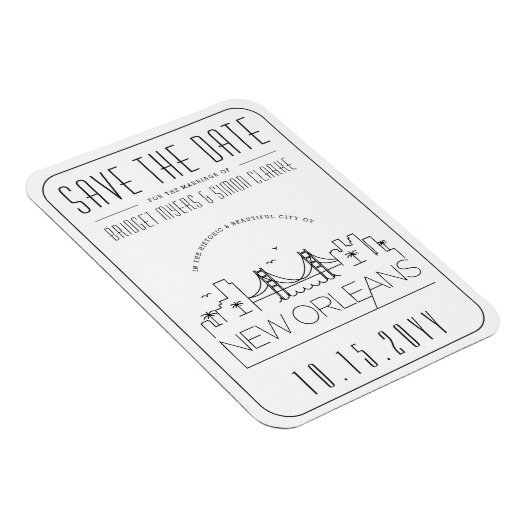 New Orleans Wedding Stylized Skyline Save the Date Magnet (Rechte Seite)