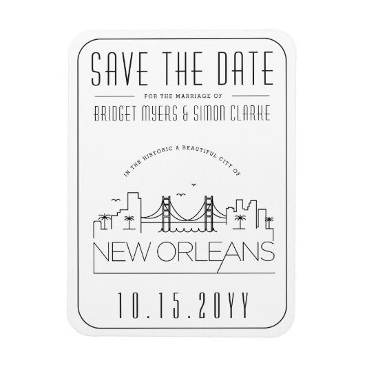 New Orleans Wedding Stylized Skyline Save the Date Magnet (Vertikal)