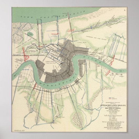 New Orleans Ziviler Krieg Karte 1863 Poster (Vorne)