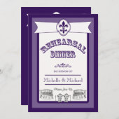 New- Orleanshochzeits-Proben-Abendessen lila Einladung (Vorne/Hinten)