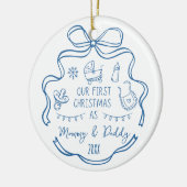 New Parents First Christmas Whimsical Blue Doodles Keramik Ornament (Links)