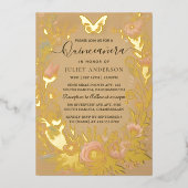 New Pastel Schriftart Dusty Glam Rose Gold Quincea Folieneinladung (Vorderseite)