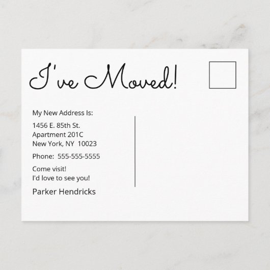 New Place More Platz Neue Wohnung Ankündigungspostkarte (Rückseite)