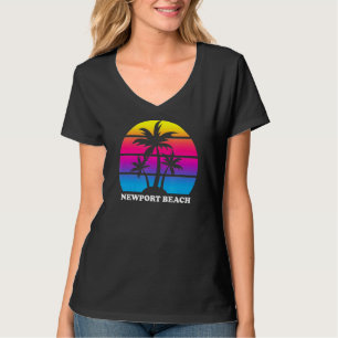 New Port Beach California Retro Palm Tree Sunset V T-Shirt