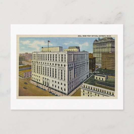 New Post Office Detroit, Michigan - Vintag Postkarte (Vorderseite)