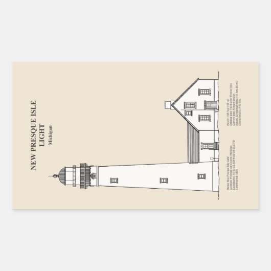 New Presque Isle Lighthouse - Michigan - SBD Rechteckiger Aufkleber (Vorderseite)