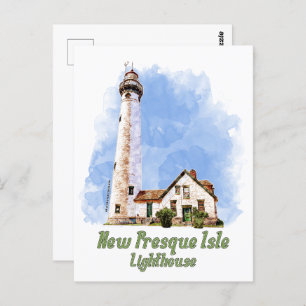New Presque Isle Lighthouse Watercolor - Michigan Postkarte