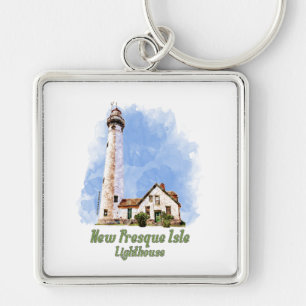 New Presque Isle Lighthouse Watercolor - Michigan Schlüsselanhänger