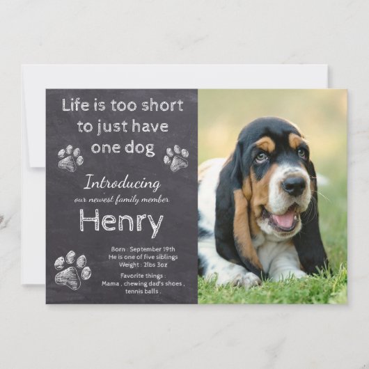 New Puppy - Rustic Pet Foto Chalkboard Puppy Ankündigung (Vorderseite)
