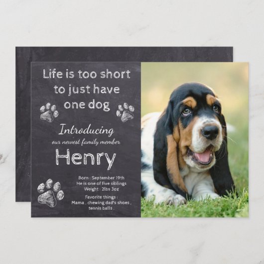New Puppy - Rustic Pet Foto Chalkboard Puppy Ankündigung (Vorne/Hinten)