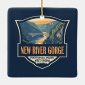 New River Gorge Nationalpark Illustration Retro Keramikornament (Rückseite)