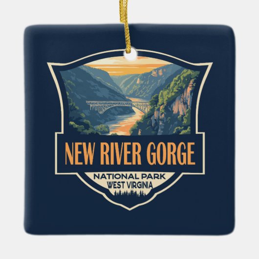 New River Gorge Nationalpark Illustration Retro Keramikornament (Vorderseite)