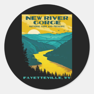 New River Gorge Nationalpark Vintage Wpa Ster Stil Runder Aufkleber