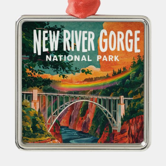 New River Gorge Nationalpark Wasserfarben Design Ornament Aus Metall (Vorne)