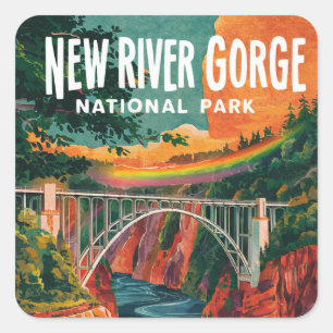 New River Gorge Nationalpark Wasserfarben Design Quadratischer Aufkleber