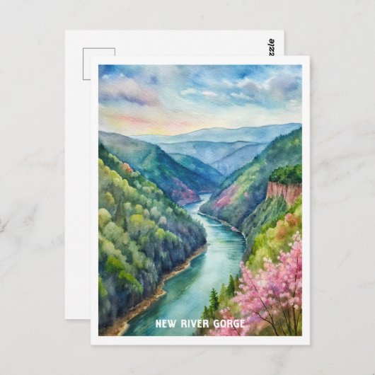 New River Gorge Nationalpark Wasserfarben Malerei Postkarte (Vorne/Hinten)