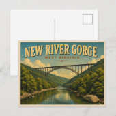 New River Gorge Vintage Reise Postkarte (Vorne/Hinten)